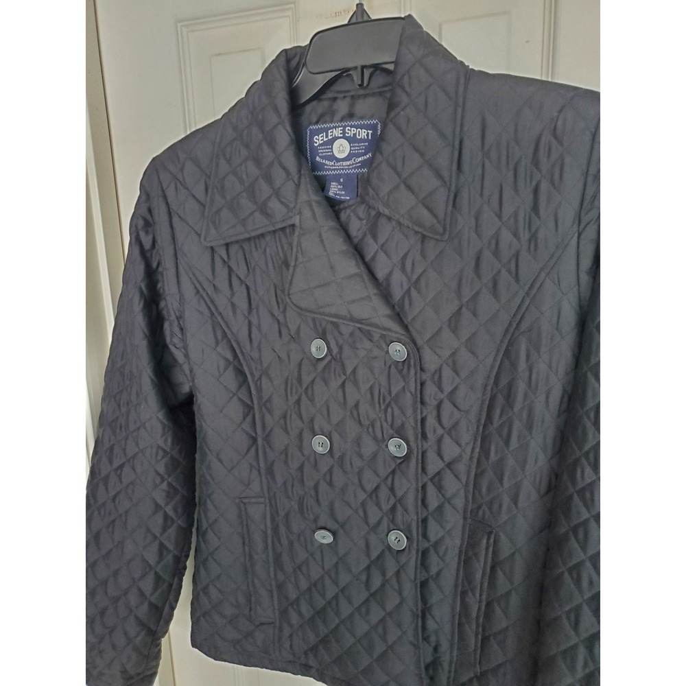Vintage Quilted Peacoat Silk Jacket Black Double Breasted‎ Lightweight Luxury Sm